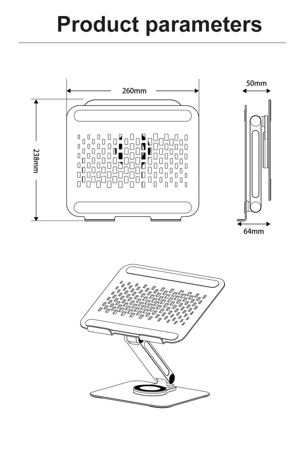 Portable Laptop Stand Aluminum Alloy 360 Rotation 3kg Load Capacity Foldable Adjustable Desktop Holder for Portable Monitor