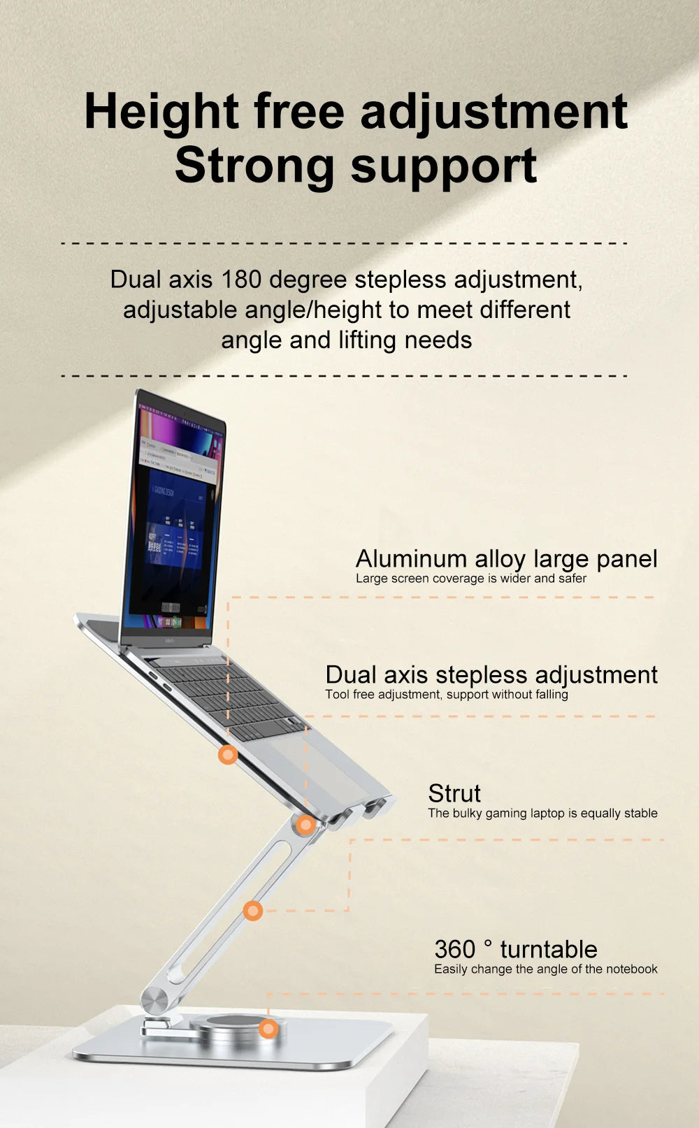 Portable Laptop Stand Aluminum Alloy 360 Rotation 3kg Load Capacity Foldable Adjustable Desktop Holder for Portable Monitor