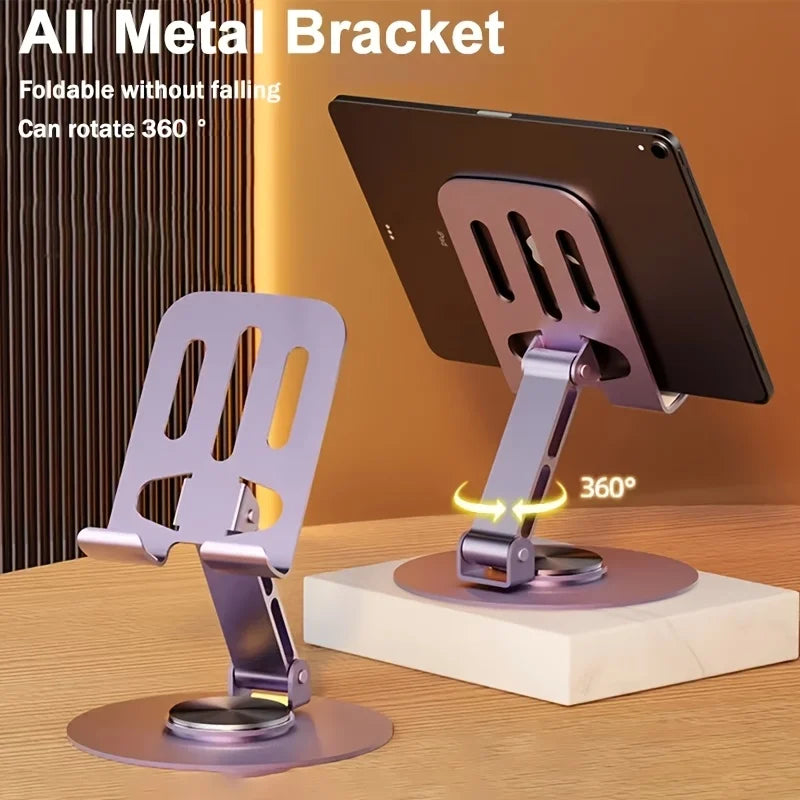 360 degree rotating metal desktop phone stand, suitable for iPhone, iPad portable adjustable folding tablet stand