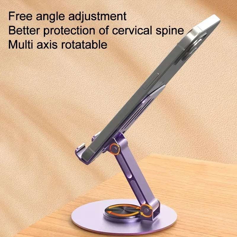 360 degree rotating metal desktop phone stand, suitable for iPhone, iPad portable adjustable folding tablet stand