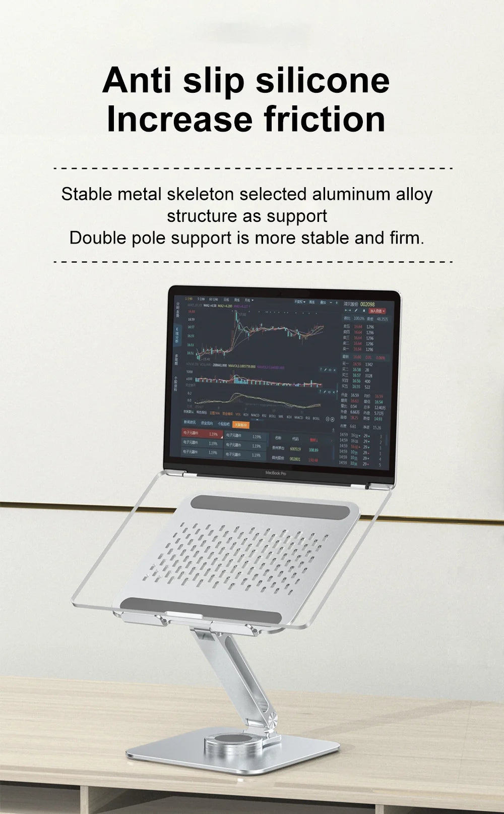 Portable Laptop Stand Aluminum Alloy 360 Rotation 3kg Load Capacity Foldable Adjustable Desktop Holder for Portable Monitor