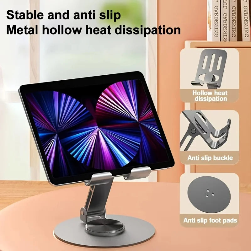 360 degree rotating metal desktop phone stand, suitable for iPhone, iPad portable adjustable folding tablet stand