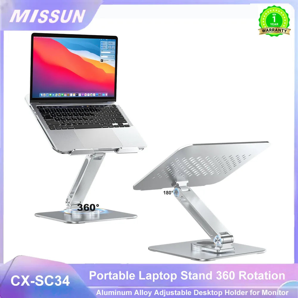 Portable Laptop Stand Aluminum Alloy 360 Rotation 3kg Load Capacity Foldable Adjustable Desktop Holder for Portable Monitor