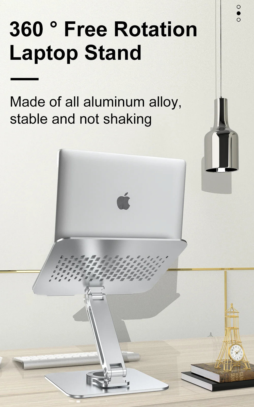 Portable Laptop Stand Aluminum Alloy 360 Rotation 3kg Load Capacity Foldable Adjustable Desktop Holder for Portable Monitor
